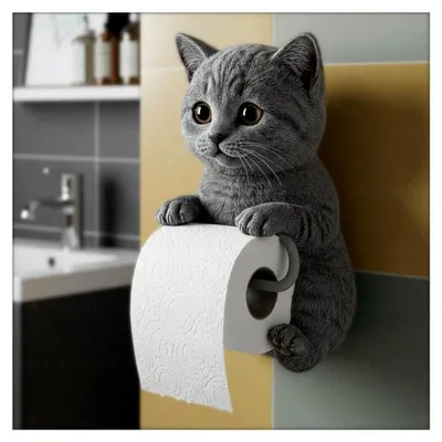 Produktbild von Wandmontierter Katzenpapierhalter, 3D-Design, dekorativ und lustig für Badezimmer und Küche