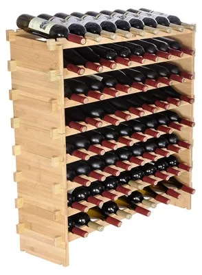 Stapelbares Weinregal aus Bambus, 8 Ebenen, 72 Flaschen, freistehend