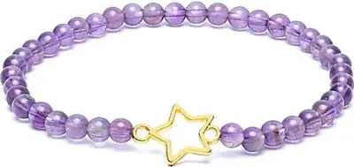 Image de Bracelet élastique en améthyste avec breloque étoile - paquet de 2 pièces - 4 mm