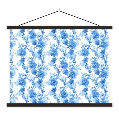 Produktbild von MuchoWow® Textilposter Blumen - Blau - Hortensie 150x113 cm mit holzfarbenen Rahmen - Poster