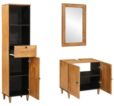 Image de vidaXL Ensemble de meubles de salle de bain, 3 pièces, couleur marron, matériau bois