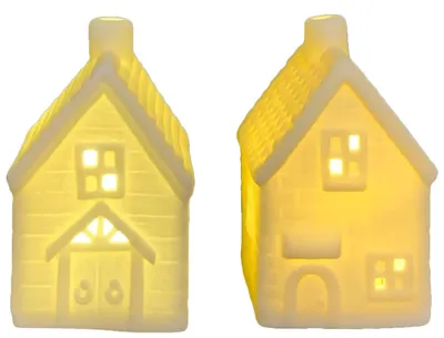 Image de Objet décoratif Maisons lumineuses LED, en porcelaine blanche, en 11,3 cm