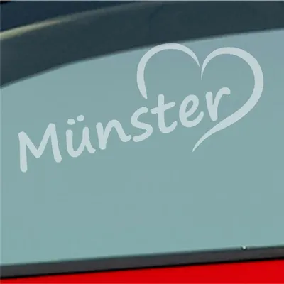 Produktbild von Auto Aufkleber Münster Herz Heart Stadt City Liebe Love 18,5x8 cm Milchglas Sticker Heckscheibenaufkleber