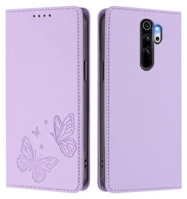Produktbild von Lederhülle für Xiaomi Redmi Note 8 Pro, Schmetterling Prägung Leder Brieftasche Schutzhülle mit Ständer Violett