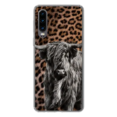 Produktbild von MuchoWow® Handyhülle Schutzhülle Hülle für Huawei P30 Schottischer Highlander - Pantherdruck - Schwarz - Weiß Silikon Softcase Handy Hülle - Kartenbesitzer