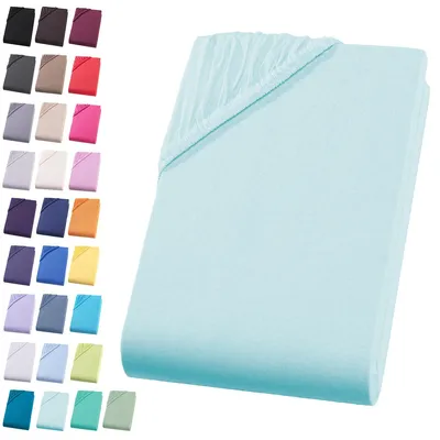 Produktbild von Jersey Spannbettlaken 90-100x200 cm Spannbettuch 100% Baumwolle Bettlaken, Aqua Blau