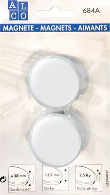 Produktbild von Alco Kraftmagnet 13,5mm Ø 38mm weiß 2 Stück