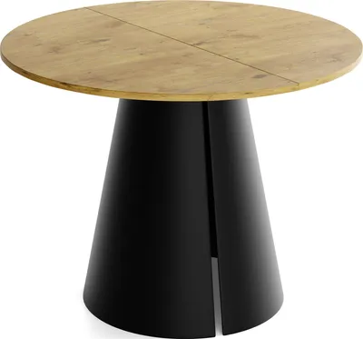 Produktbild von Esstisch Rund Ausziehbar im Loft-Stil – 120 bis 200 cm – Industrieller Platzsparender Tisch mit Schwarzen Konischem Metallbeinen für 6 bis 10 Personen, Esszimmer – Eiche Hell Braun