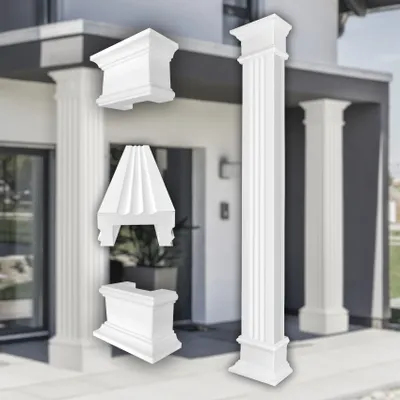 Produktbild von PRESTIGE DECOR Halbsäule mit Teil-Kannelierung 405x203mm Eckig Kunstharzputz weiß, Fassadenverkleidung aussen Stucksäule Wandverkleidung (LC109 Komplettset 4, Größe L halbiert)