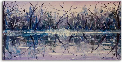 Produktbild von Coloray Canvas 140x70  Wandbild Leinwand Bilder Gemälde des Flusses im Winterwald