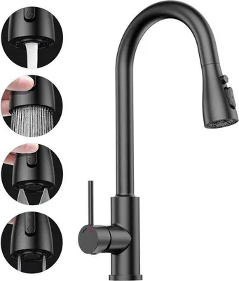 Immagine prodotto di Rubinetto da cucina estraibile in acciaio inossidabile nero, orientabile a 360°