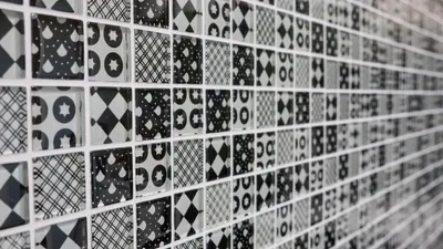 Produktbild von Handmuster Retro Vintage Mosaikfliese Transluzent weiß Glasmosaik Crystal Optik schwarz MOS88-8OP5_m