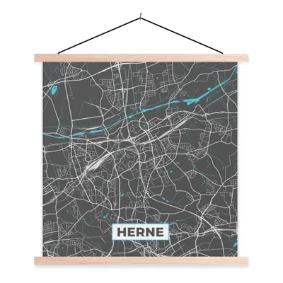 Produktbild von MuchoWow® Textilposter Deutschland - Blau - Herne - Stadtplan - Karte 60x60 cm mit holzfarbenen Rahmen - Wanddekoration