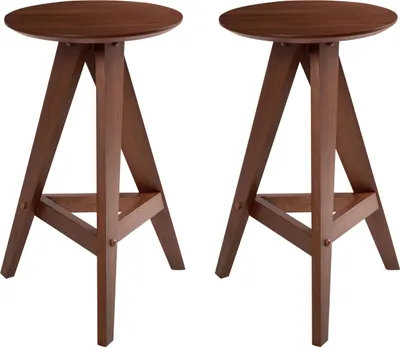 Produktbild von BELIANI Barhocker 2er Set Braun Gummibaumholz Ohne Rückenlehne Retro Stil Tresenhocker Barstühle Küche Esszimmer