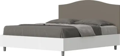 Produktbild von ITYHOME - Bett ohne Lattenrost 160x190 Bettgestell Esche weiß Bett-Kopfteil mit Kunstlederbezug cappuccino Grace