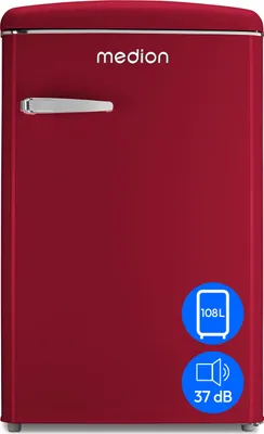 Produktbild von MEDION Retro Kühl-Gefrierkombination (95L Kühlschrank, 13L 4 Sterne Gefrierfach, 108 Liter Nutzinhalt, LED Innenbeleuchtung, Stufenlose Temperaturregelung, MD 37790) rot
