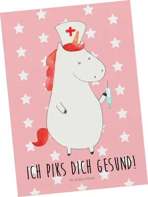 Produktbild von Mr. & Mrs. Panda Postkarte Einhorn Krankenschwester - Rot Pastell - Geschenk, Ansichtskarten, einzelkarte, Krankenpfleger, Unicorn, Krankenhaus, Grußkarte, Postkarten