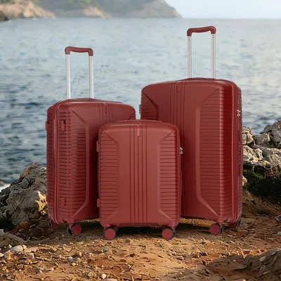 Produktbild von okwish 3-teiliges Klassische Koffer mit Aufhängehaken und Zahlenschloss, Trolleys 20"/24"/28-Zoll,  PP-Spinner-Kofferset,Rot