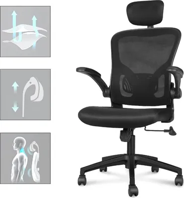 Produktbild von Hamlody Ergonomischer Bürostuhl, Drehstuhl mit Lordosenstütze, Netzstuhl mit Verstellbarer Kopfstütze, Rückenlehne, Armlehnen und Dicker Sitz, PC-Stuhl
