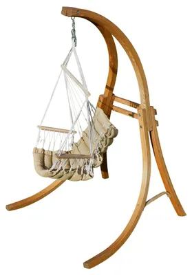 Produktbild von ALEOS. DESIGN Hängesessel Hängestuhl mit Gestell aus Holz Lärche CAT-MALY-BRAUN Holzgestell Hängesesselgestell komplett mit Stoffsessel angenehmer Sitzkomfort im 6cm dicken Kissen