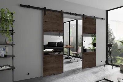 Obrázek produktu pro KIER FURNITURE MIA DUO – Kompletní sada posuvných dveří – 152x205x1,6 cm - jasan tmavý