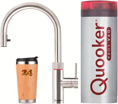 Zdjęcie produktu dla "Bateria zlewozmywakowa z wyciąganą wylewką ze stali nierdzewnej QUOOKER Flex VAQ PRO3 z funkcją wrzątku 100 °C (3XRVS)" (2-pozycyjna)