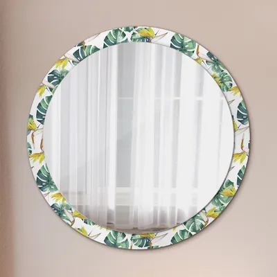 Produktbild von Wohnzimmer Spiegel - Badezimmerspiegel Wandspiegel zum Schlafzimmer – Schminkspiegel - Tropisch Blätter - Rund: Ø100cm