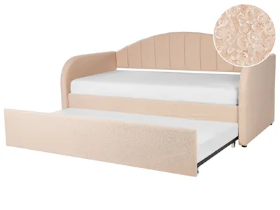 Produktbild von BELIANI Tagesbett Pfirsichrosa Bouclé Gepolstert für 2 Personen mit Lattenrost 90x200 cm Ausziehbar Kinderbett Ausziehbett Kinderzimmer Gästezimmer