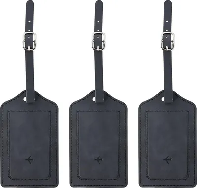 Produktbild von PolkaHome® 3er-Set Kofferanhänger mit Adresskarte, Gepäckanhänger aus Kunstleder, verstellbarer Riemen mit Metallschließe, für