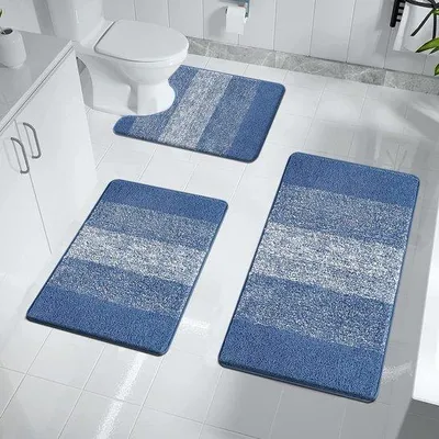 Obrázek produktu pro Sada tří kousků kvalitních koupelnových rohoží Unyqoos® – 2x obdélníkové (45×65 cm, 50×80 cm) + rohož ve tvaru U (50×60 cm), 15 mm mikrovlákno, protiskluzová TPR spodní strana, lze prát v pračce