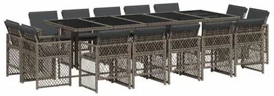 Obrázok produktu pre vidaXL 15-dielna záhradná jedálenská súprava s vankúšmi Grey Poly Rattan