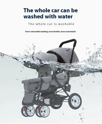 Productafbeelding van Dubbele kinderwagen - Opvouwbaar - Regenbescherming - Verstelbaar - Blauw - 72 × 42 × 97 cm