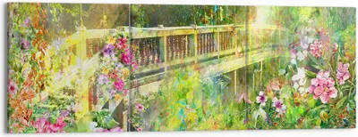 Produktbild von Bild auf Leinwand - Leinwandbild - Brücke Park Blume Frühling - 150x50cm - Wand Bild - Wanddeko - Leinwanddruck - Bilder - Kunstdruck - Wanddekoration - Leinwand bilder - Wandkunst - CA150x50-2906
