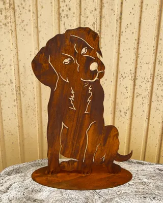 Produktbild von Edelrost Hund sitzend 55x39cm auf Platte Edelrost Gartendeko Gartenfigur Wetterfest Rost Metall Rostfigur Hund Tier