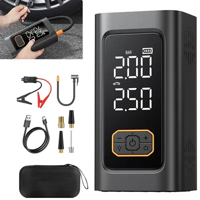 Produktbild von Tragbarer 8000-A-Starthilfe-Booster mit 88-W-Luftkompressor (150 PSI), digitalem Reifenfüller und USB-C-Powerbank für Pkw und Lkw – Schwarz