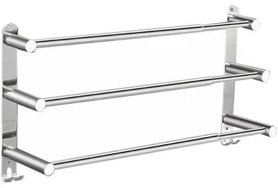 Imagen del producto de Soporte para toallas de baño. Extensible, de 43 a 75 cm. Soporte para toallas de acero inoxidable, para montaje en pared. No requiere taladrar