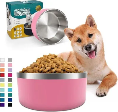 Immagine prodotto di Ciotola per cani, 1,8 l, acciaio inossidabile, rosa, isolata, antiscivolo, grande