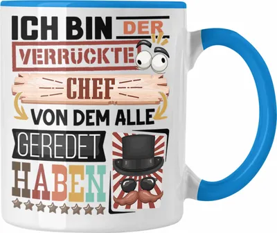 Produktbild von Trendation - Chef Tasse Geschenk Spruch Lustig Geschenkidee für Chef Geburtstag Ich Bin Der Verrückte Chef Geschenk von Angestellten (Blau)