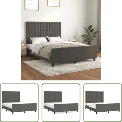 Produktbild von The Living Store Bettgestell mit Kopfteil Dunkelgrau 140x190 cm Samt