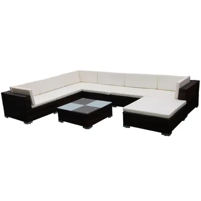 Image de vidaXL Ensemble salon de jardin 8 pièces avec coussins Poly rotin brun