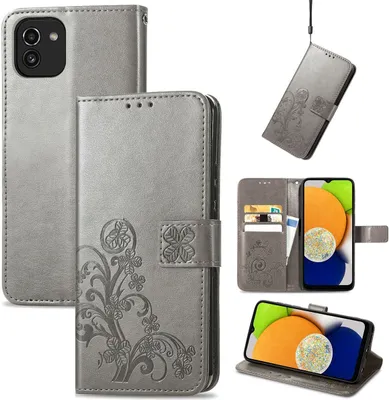 Productafbeelding van König Design hoesje, compatibel met Samsung Galaxy A03, kunstleren telefoonhoesje - telefoonhoesje, grijs