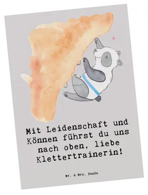 Produktbild von Mr. & Mrs. Panda Grußkarte Klettern Trainerin - Grau Pastell - Geschenk, Ansichtskarten, Abenteuer, Trainer, Leidenschaft, Anleitung, Ansichtskarte, Danksagung, Sportart