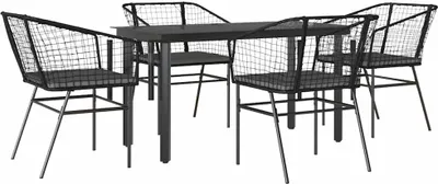 Produktbild von vidaXL 5-tlg. Garten-Essgruppe mit Kissen Schwarz Poly Rattan Glas
