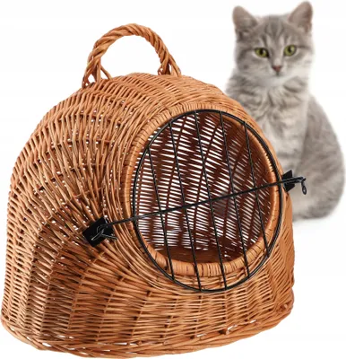 Obrázek produktu pro KADAX přepravní koš pro zvířata, proutěný koš pro kočky, přepravní box s uchem pro přenášení (35x40cm)
