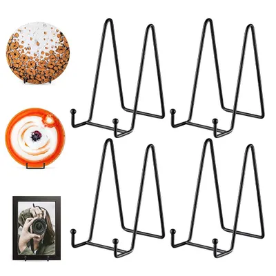 Productafbeelding van Set van 4 metalen bordenstandaards. Bordenhouders, tafelstandaards en houders voor grote borden, fotolijsten, kookboeken en gedenkplaten - zwart