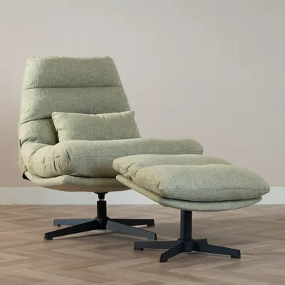 Produktbild von Bronx71 Sessel mit Hocker Cristo Leinen drehbar olivgrün