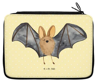 Produktbild von Mr. & Mrs. Panda Federmappe Fledermaus Flügel - Gelb Pastell - Geschenk, Schlampermäppchen, Stifteetui, Schulmäppchen, Lustige Sprüche, Federtasche, Federmäppchen