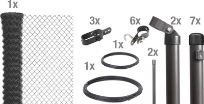 Produktbild von Alberts Maschendrahtzaun Komplettset, zum Einbetonieren  | anthrazit-metallic | Höhe 150 cm | Länge 15 m