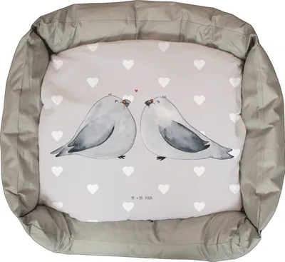 Produktbild von Mr. & Mrs. Panda Katzenbett Turteltauben Liebe - Grau Pastell - Geschenk, Katzenkissen, Plüschbett, Partner, Katzensofa, Katzenliege, Freundin, Tauben, Katzenkorb
