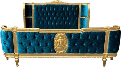 Produktbild von Pompöös by Casa Padrino Luxus Barock Doppelbett Türkis Muster / Gold - Pompööses Barock Bett designed by Harald Glööckler - Schlafzimmer Möbel im Barockstil - Barock Möbel - Edel & Prunkvoll